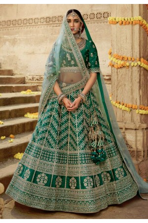 Green silk embroidered wedding lehenga choli 924C