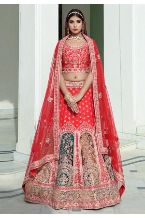 Red silk embroidered bridal lehenga choli 1068