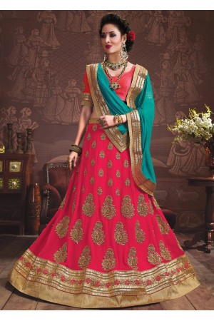 Pink Colored Embroidered Faux Georgette Wedding Lehenga Choli 3164