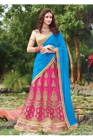 Pink net Embroidered Festive Lehenga choli 10441