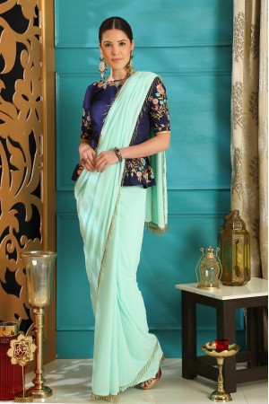 Turquoise color Pure georgette party wear saree