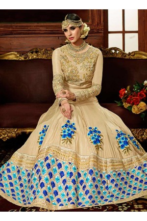 Beige color slime crepe wedding anarkali