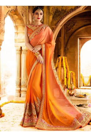 Orange color softy wedding saree