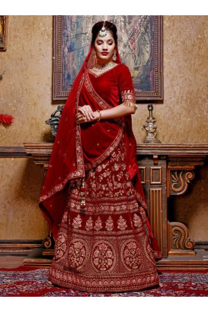 Maroon velvet Indian wedding lehenga