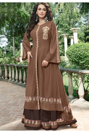 brown silk palazzo style suit 9010