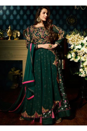 Malaika Arora khan georgette bottle green color wedding anarkali suit