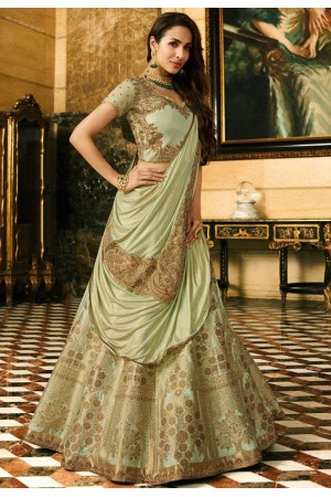 Malaika arora khan pista green silk Indian wedding Lehenga choli 13191