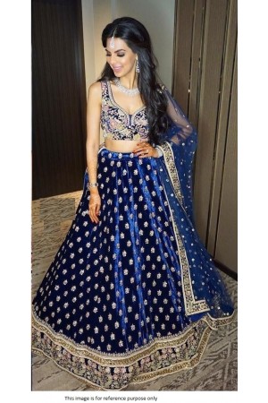 Bollywood Model Royal Blue velvet wedding lehenga