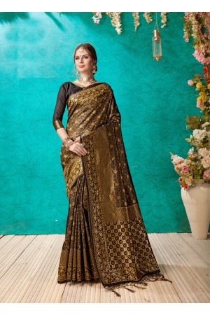 Gold Black Banarasi Silk Designer Classic Wear Banarasi Silk Saree 61916