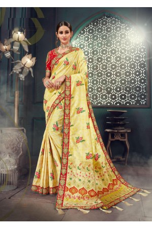Light Yellow Bhagalpuri Silk Heavy Designer Bhagalpuri Silk Saree 64020