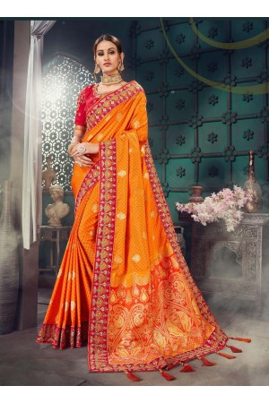 Orange Bhagalpuri Silk Heavy Designer Bhagalpuri Silk Saree 64016