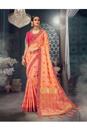 Peach Bhagalpuri Silk Heavy Designer Bhagalpuri Silk Saree 64018