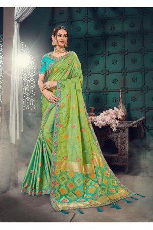 Pista Green Bhagalpuri Silk Heavy Designer Bhagalpuri Silk Saree 64017