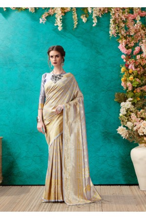 Silver Banarasi Silk Designer Classic Wear Banarasi Silk Saree 61922