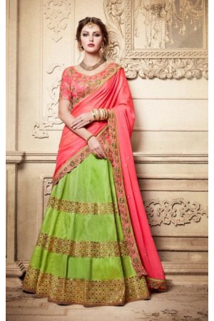 Party Wear Green Peach Lehenga 4086