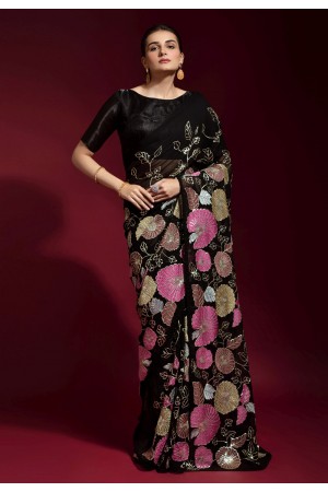 Banglori silk Saree with blouse in Black colour 170203
