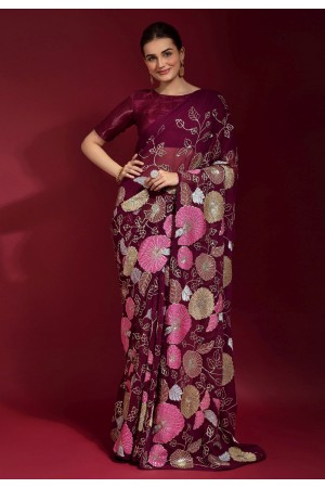 Banglori silk Saree with blouse in Magenta colour 170201