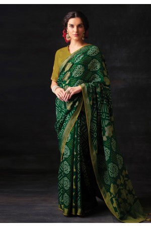 Brasso Saree with blouse in Green colour 16025