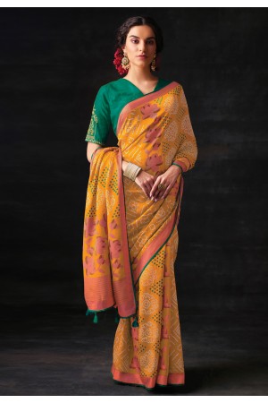 Brasso Saree with blouse in Mustard colour 16029