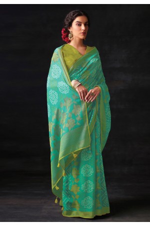 Brasso Saree with blouse in Sea green colour 16027