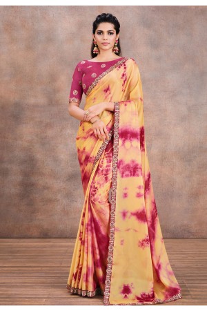 Crepe georgette printed Saree in Yellow colour 42213