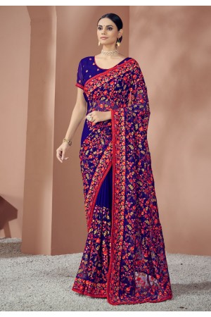Georgette Saree with blouse in Blue colour 1334