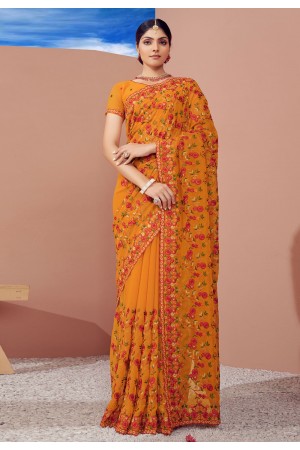 Georgette Saree with blouse in Mustard colour 1332