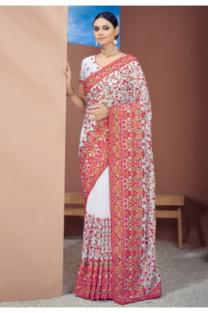 Georgette Saree with blouse in White colour 1336