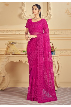 Net Saree with blouse in Magenta colour 1325