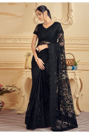 Net Saree with stone work in Black colour 1322