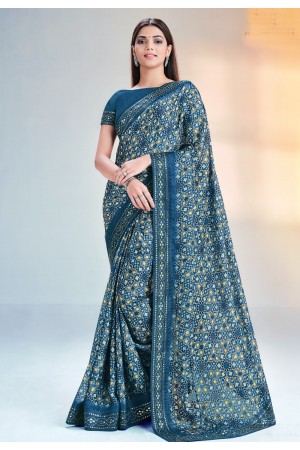 Satin silk Saree with blouse in Blue colour 42308