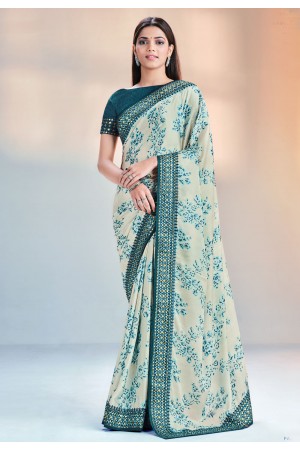 Satin silk Saree with blouse in Sea green colour 42302