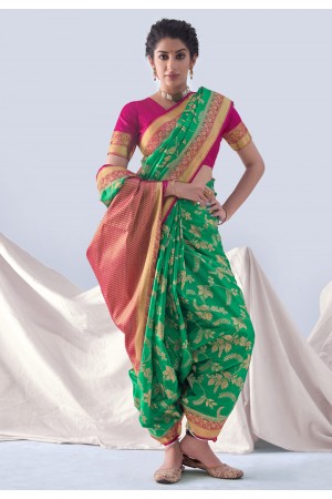 Silk Saree with blouse in Green colour 18004