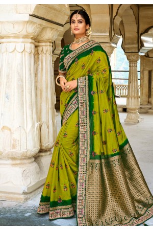 Silk Saree with blouse in Green colour 210