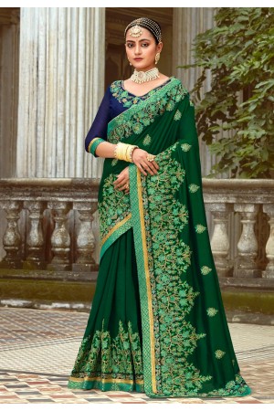 Silk Saree with blouse in Green colour 34315