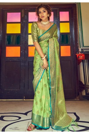 Silk Saree with blouse in Light green colour 10065