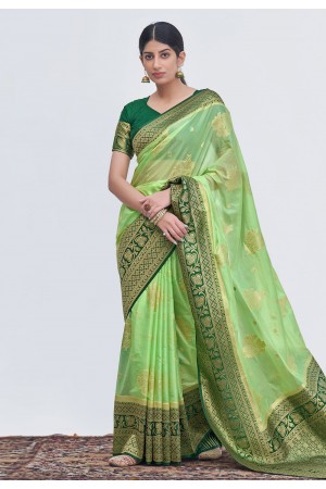 Silk Saree with blouse in Light green colour 17001