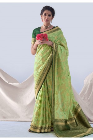 Silk Saree with blouse in Light green colour 18003