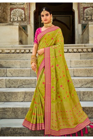 Silk Saree with blouse in Light green colour 214