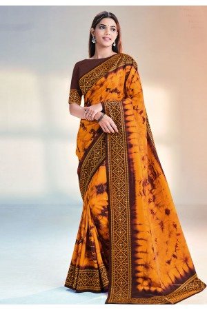 Silk Saree with blouse in Orange colour 42304