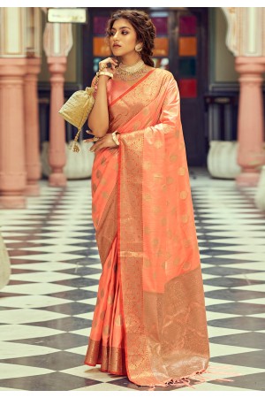 Silk Saree with blouse in Peach colour 10061
