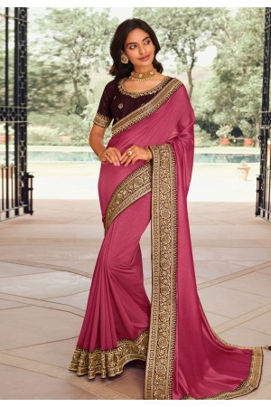 Silk Saree with blouse in Pink colour 1010