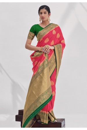 Silk Saree with blouse in Pink colour 16004