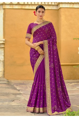 Silk Saree with blouse in Purple colour 87833