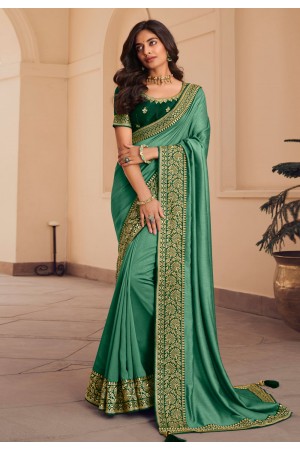 Silk Saree with blouse in Sea green colour 1011