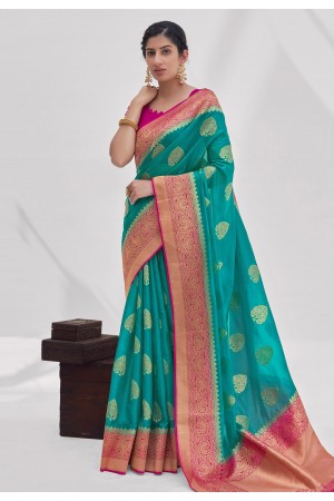 Silk Saree with blouse in Sky blue colour 16005