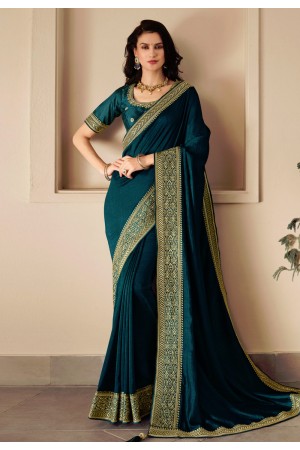 Silk Saree with blouse in Teal colour 1007