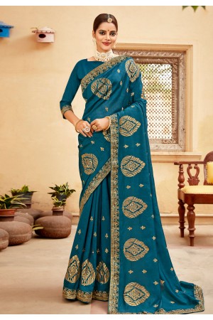 Silk Saree with blouse in Teal colour 2227