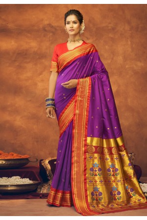 Silk paithani Saree in Purple colour 42004