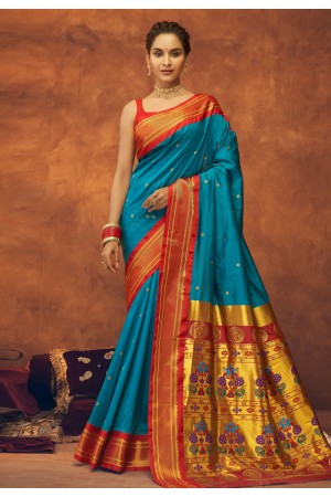 Silk paithani Saree with blouse in Sky blue colour 42001